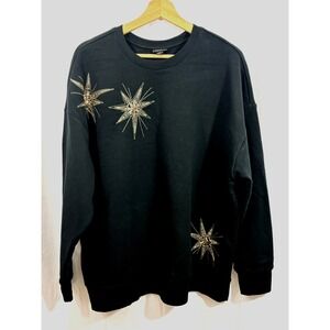 Torrid Black Sunburst Sweatshirt with Gold Sequins & Embroidery, Size 1